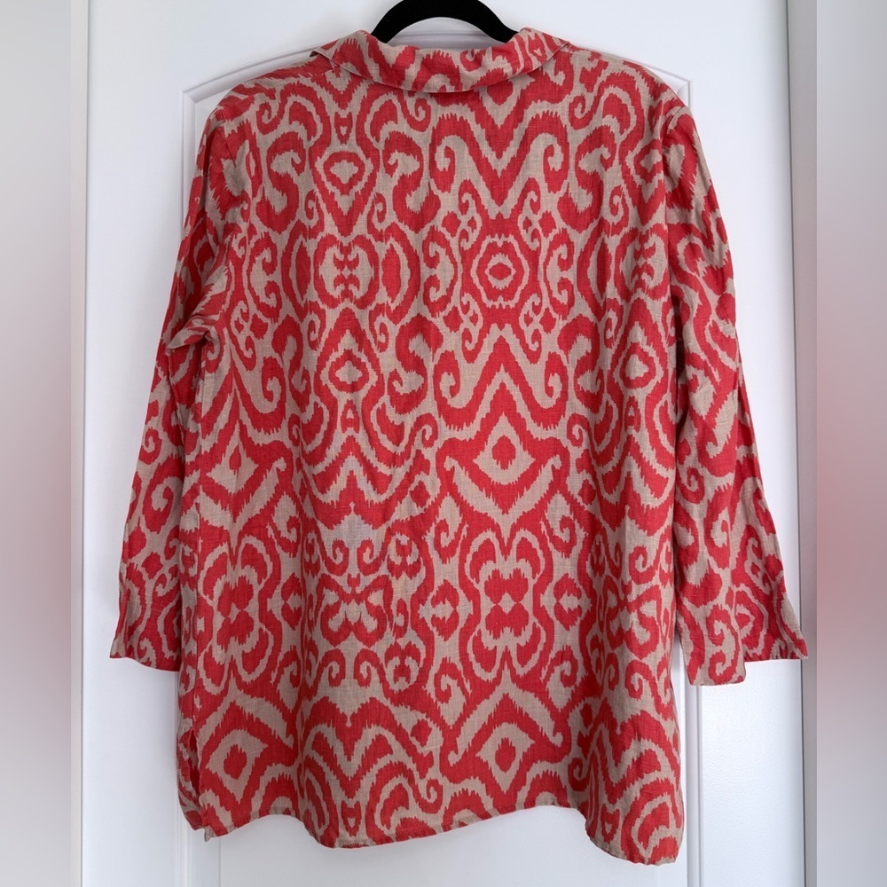 Jones New York 100% Linen Popover Top Size Large Lagenlook Summer Nautical Beach - Picture 3 of 6